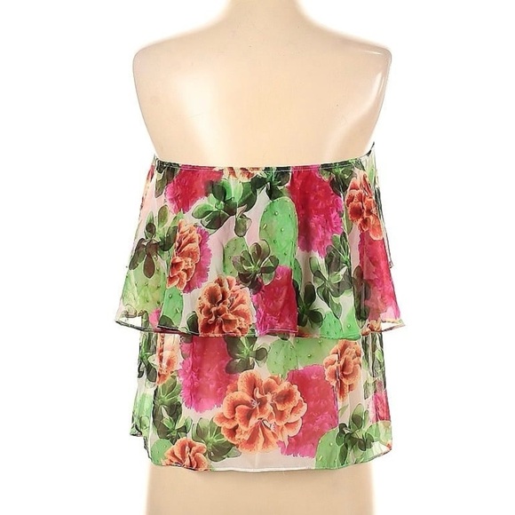 Show Me Your Mumu Tropical Floral Ruffle Strapless Off Shoulder Top Small - Picture 3 of 6